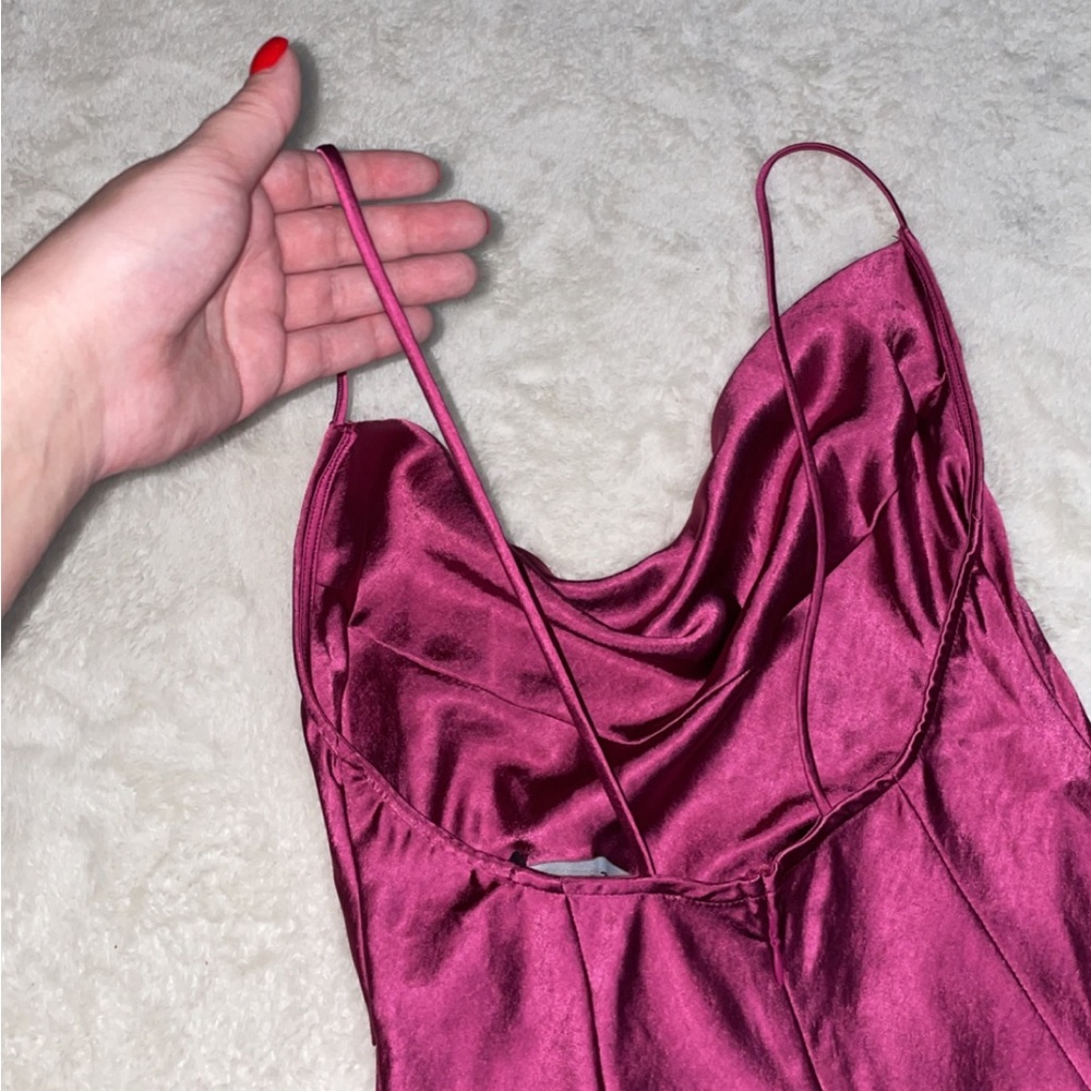New Lioness Magenta Cowl Neck Silky Dress - Picture 11 of 15